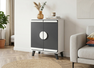 Essence Malaysia Modern 2-Door 4-Tier Knock-Down/DIY Shoe <b>Cabinet</b> SC229ZV White Dark <b>Grey</b> Chipboard MDF Living Room Entry - Product Image 1