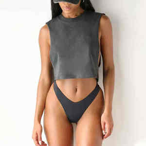 Camiseta sin mangas para mujer, estilo crop, holgada, de algodón, para gimnasio, informal, para fitness, entrenamiento, proveedor OEM - Product Image 3