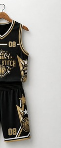 Ensemble de maillot de basket-ball pour femmes White Stitch, noir et or, imprimé par transfert thermique, col rond, sans manches, maille respirante, spandex/nylon - Product Image 5