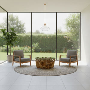 Mesa de Centro de Raíz de Teca Premium, Rústica, Moderna, Ecológica y Duradera, con Tapa de Vidrio Templado, Muebles de Sala Hechos a Mano, de Lujo - Product Image 5