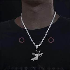 Collar de Moda Urbana Unisex con Colgante de Ángel Cupido Estilo Hip Hop, Chapado en Oro de Lujo, con Diamantes Micro Pavé, Joyería para Raperos - Product Image 3
