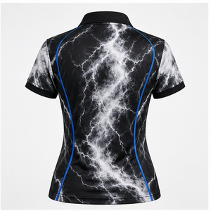 เสื้อโปโลผู้หญิงลายหินอ่อนสีดำขาวพิมพ์ลายไฟฟ้าสีน้ำเงิน แห้งเร็ว ระบายอากาศได้ดี แขนสั้น ชุดยูนิฟอร์มทีมกอล์ฟ WPS-0821 - Product Image 3