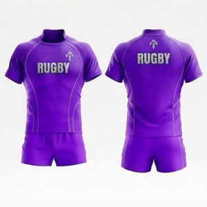 Nouvelle tenue de rugby de couleur violette, impression par transfert thermique, manches courtes, 100% polyester, qualité supérieure pour hommes - Product Image 1