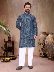HENIXA CREATION Ensemble de vêtements festifs pour couple, en tissu de coton respirant, motif Bandhani traditionnel, séchage rapide, coupe ajustée - Product Image 2