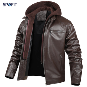 <b>Men's</b> Distressed Brown Genuine Leather Jacket with Attached Hood Real Leather Biker Jacket with <b>Fleece</b> Hoodie - Product Image 6