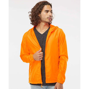 <b>White</b> Full-Zip Windbreaker Jacket with Hoodies Independent Trading Co Lightweight Water-Resistant Windbreaker Full-Zip Jacket - Product Image 4