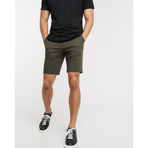 Pantalones Cortos Bermuda de Algodón Verde Oliva Sólido para Hombre, Estilo Casual de Cintura Media con Bolsillos, Tejido Transpirable, Cierre de Botón - Product Image 1
