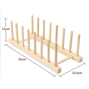 Support à vaisselle en bambou S/2, porte-assiettes, organisateur de couvercles de casseroles, support de rangement de comptoir de cuisine, ensemble d'organisateurs de rangement de cuisine - Product Image 2