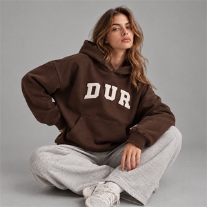 Brown Letter Print Zipper-Up <b>Hoodie</b> <b>Men</b> Regular Fit 100% Cotton Eco-Friendly <b>Lined</b> with Kangaroo Pocket Streetwear - Product Image 4
