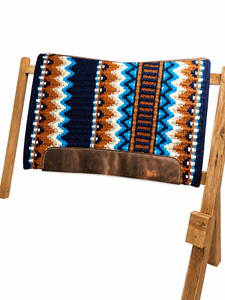 Manaal Enterprises Classic <b>Equestrian</b> Western Saddle Pad Wool Shell Cotton Felt Fleece Lining Geometric Pattern Blue Brown PAD - Product Image 2