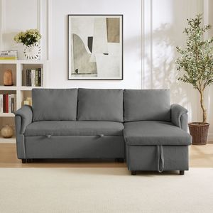 Loveseat Corduroy Tufted Upholstered Sleeper Section Modular Convertible L-Shaped <b>Sofa</b> <b>Bed</b> Chaise Lounge <b>Storage</b> for Home Office - Product Image 6
