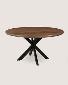 Round <b>Dining</b> <b>Table</b> Wooden <b>Top</b> Metal Legs Pedestal <b>Dining</b> Room <b>Table</b> Modern Restaurant Furniture - Product Image 1