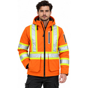 Safety <b>Winter</b> Hooded Long Softshell Jacket <b>Work</b> <b>Wear</b> Factory Construction Reflective High Visibility Security Outdoor Unisex - Product Image 2