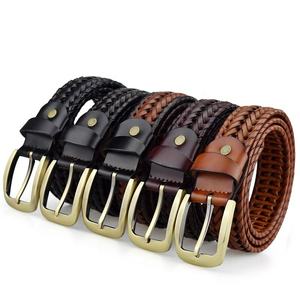 Braided Cow Hide Leather Belt With Copper Pin Buckle Casual Men's Belt Fashion Design Leather Belt For Man - Product Image 3
