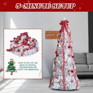 6 FT Pop up Artificial Christmas <b>Tree</b> Fully Decorated <b>with</b> 100 Warm Red <b>Lights</b> Pre-lit for Home Office Use - Product Image 2