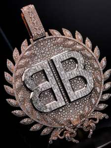 Pendentif Hip Hop personnalisé en argent sterling 925 plaqué or rose, serti de moissanite VVS, avec grande pierre ronde et baguette 3D, certifié IGI, pour homme - Product Image 1