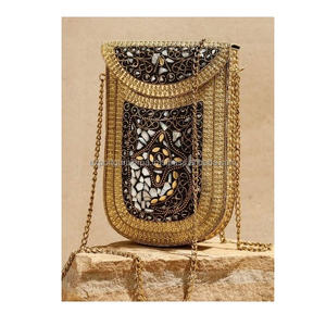 Bolsos de mensajero de embrague de Metal de hombro hechos a mano de diseñador de mujer India bolsos de fiesta de compras bohemios de noche de estilo bohemio-venta al por mayor - Product Image 4