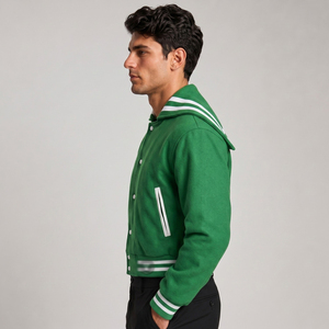 Men's <b>Purple</b> <b>Varsity</b> <b>Jacket</b> With Sailor Collar And White Stripes Preppy Style Regular Fit Autumn Wear - Product Image 6