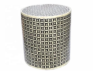 Taburete con Incrustaciones de Hueso Hecho a Mano, Patrones y Tamaños Personalizables, Pequeño, Mueble para Interiores, Decoración del Hogar - Product Image 2