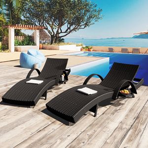 Set di 80 Sdraio da Esterno in Vimini, 2 Sedie Reclinabili in Rattan per Patio con Tavolino Laterale e Schienale Regolabile - Product Image 2