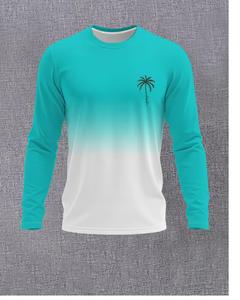 เสื้อยืดแขนยาวไล่เฉดสีสำหรับผู้ชาย แห้งเร็ว ลำลอง คอกลม โพลีเอสเตอร์ ลายต้นปาล์มด้านหน้า สำหรับฤดูร้อน - Product Image 6