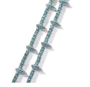 Collar de tenis de lujo con forma de diamante y circonitas azules, chapado en plata, para hombre y mujer - Product Image 1