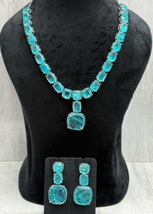 Attractive High Quality <b>Silver</b> Plated Brass Moissanite <b>Necklace</b> Earrings <b>Set</b>-Trendy Wedding Engagement Anniversary Gift Party - Product Image 2