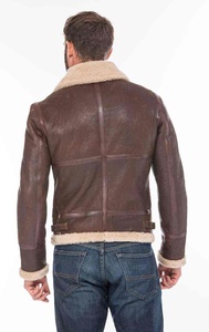 High Quality Full Grain Leather <b>Men's</b> Winter Leather <b>Jacket</b> Sherpa Lining Motorbike Style Custom Windproof Leather <b>Jacket</b> - Product Image 2