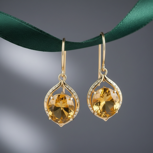 Yellow Gemstone Round <b>Earrings</b> 4.5 Inch 10MM, 925 Sterling Silver 18K <b>Gold</b> Plated Statement <b>Dangle</b> <b>Earrings</b> Everyday Wear - Product Image 3