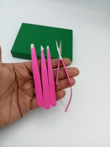 Pince à cils à pointe lisse en acier inoxydable rose pour extensions de cils, outil professionnel d'extension de cils 1023 - Product Image 1