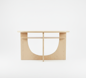 TABLE DE CONSOLE / TABLE D'APPUI en bois d'hévéa durable et placage de chêne MDF pour salle à manger et restaurant, décoration intérieure, couleur beige - Product Image 1