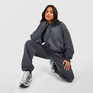 Survêtement décontracté à capuche en coton uni avec logo OEM personnalisé, coupe large, pour l'hiver, tenue de détente ODM - Product Image 1