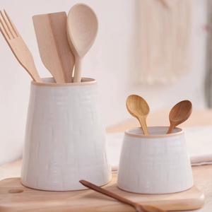 Premium Stoneware <b>Utensil</b> <b>Holder</b> Smooth Curve Design Matte Finish Thick Body Heat Resistant <b>Kitchen</b> Counter Storage Organizer - Product Image 5