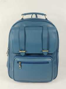 Blue PU Leather Laptop <b>Backpack</b> <b>Waterproof</b> Softback Travel Office Bag with Computer Interlayer - Product Image 1