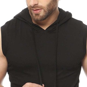 Camiseta sin Mangas con Capucha para Hombre, Color Negro Sólido, Algodón, Corte Casual, Largo Regular, Tejido Transpirable, para Primavera - Product Image 6