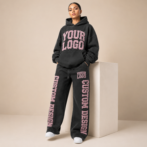 Ensemble de survêtement oversize pour femme, avec logo personnalisé, taille élastique et cordon de serrage, en molleton double face brossé, fabrication sur mesure - Product Image 2