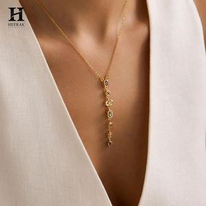 Collar de lujo con colgante geométrico de múltiples gemas, engaste de diamantes en bisel de oro de 14K, barra vertical tipo lariat para mujer. - Product Image 2