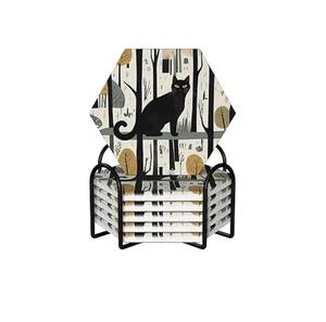 Ensemble de 6 sous-verres en marbre - Décoration moderne esthétique de luxe pour table basse, marbre blanc avec sous-verres en laiton doré - Product Image 4