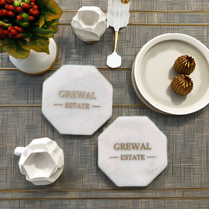 Posavasos hexagonales de piedra con nombre personalizado de diseño clásico único directo del fabricante, alfombrillas y almohadillas de 5mm de espesor para regalar - Product Image 6