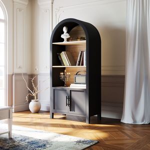 Metà del secolo moderna libreria a 3 livelli porta dell'armadio ad arco alta 66.70 pollici scaffale nero aperto Display Storage per ufficio - Product Image 5