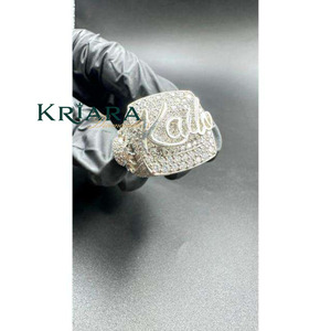 Anillo de Diamante Cultivado en Laboratorio de Plata 925 y Oro Blanco para Hombre, Corte Brillante Redondo, Estilo Hiphop, para Uso Diario - Product Image 1