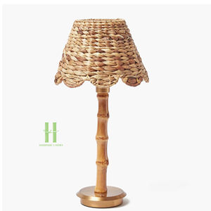 Lámparas de Mesa LED con Conectividad Tipo-C, Base de Bambú Hecha a Mano, Pantalla de Ratán, Control Táctil, AC/DC, Ecológicas, Modernas, para Dormitorio - Product Image 1