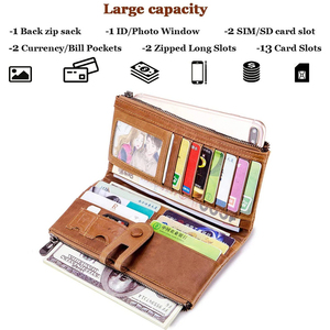 Top quality Genuine Leather High Quality Latest Design Women Clutch Wallet Genuine Leather Long <b>Wristlet</b> Wallet. - Product Image 3