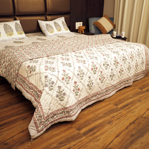 Bohemian Floral Print Organic Cotton <b>Quilt</b> <b>Bedspread</b> Soft Touch Woven Queen Size Handmade Bedding Set Washable Home Use - Product Image 1