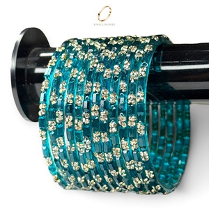 Collection de mariage : Bracelets en verre bleu goutte de pluie de Cachemire, faits à la main, plaqués or, avec décorations en cristal, pour la mode féminine, vente en gros - Product Image 1