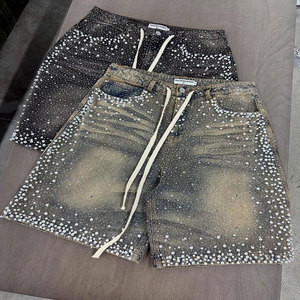 Customized Logo Printed <b>Men's</b> <b>Denim</b> <b>Cargo</b> <b>Shorts</b> Mid Waist Button Fly Embroidery Cartoon Print Street Style Bermuda - Product Image 6