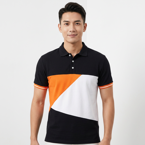 Men's Color Blocked <b>Polo</b> Shirt Short Sleeve Design Casual Knitted Fabric <b>Orange</b> White - Product Image 4