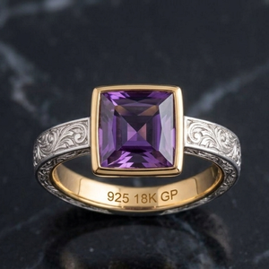 Blue Amethyst Square Cut <b>Ring</b> 10mm 925 Sterling Silver 18K Gold Plated Handmade Jewelry US 6 Handmade Jewelry Gift for Women - Product Image 3