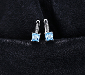 Boucles d'oreilles carrées en argent sterling 925 pour femmes, incrustation de zircon, style simple, bijoux géométriques, 3g - Product Image 1