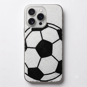 Coque de téléphone en forme de ballon de football perlé pour iPhone Apple, motif blanc et noir, housse décorative - Product Image 1